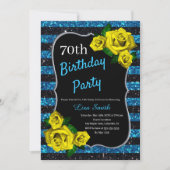 Invitation Anniversaire Bleu Noir Parties scintillant Roses J (Devant)