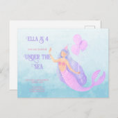 Invitation anniversaire bleu sirène sous la mer (Devant / Derrière)