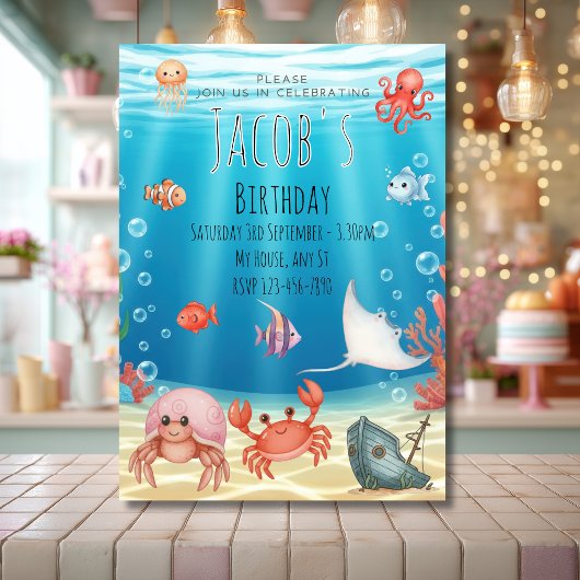 Invitation Anniversaire Bleu sous la mer