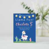 Invitation anniversaire bleue drôle de lama mignon (Debout devant)