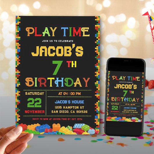 Invitation anniversaire blocs de construction colo