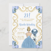 Invitation Anniversaire Blonde Princesse en bleu (Devant)