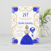 Invitation Anniversaire Blonde Princesse en Bleu Royal (Debout devant)