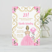 Invitation Anniversaire Blonde Princesse en rose (Debout devant)
