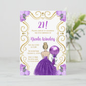 Invitation Anniversaire Blonde Princesse en violet (Debout devant)