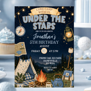 Invitation Anniversaire Blue Camp Under The Stars