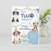 Invitation Anniversaire Blue Dog Ready Two Pawty (Debout devant)