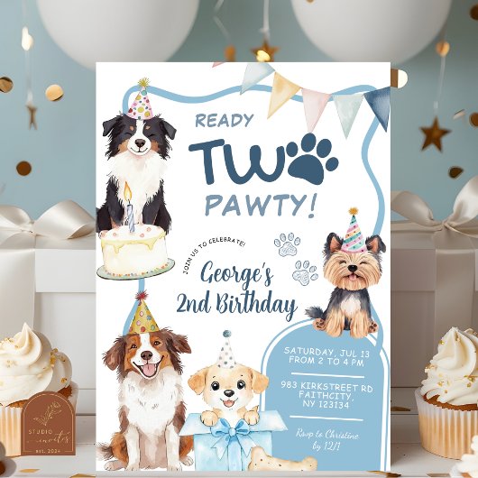 Invitation Anniversaire Blue Dog Ready Two Pawty