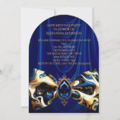 Invitation Anniversaire Blue Silk Faux Gold Jewel Paisley (Dos)