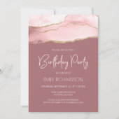Invitation Anniversaire Blush Gold Agate Dusty Ros (Devant)