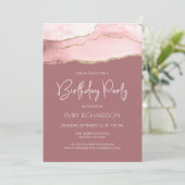 Invitation Anniversaire Blush Gold Agate Dusty Ros (Debout devant)