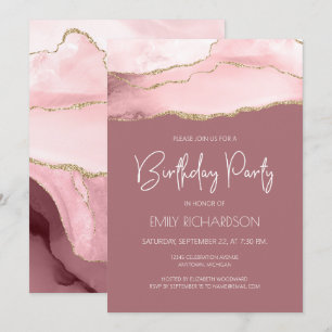 Invitation Anniversaire Blush Gold Agate Dusty Ros