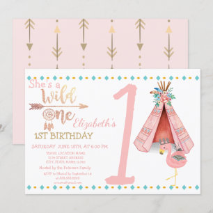 Invitation anniversaire Bohème Flamingo, Flèches,