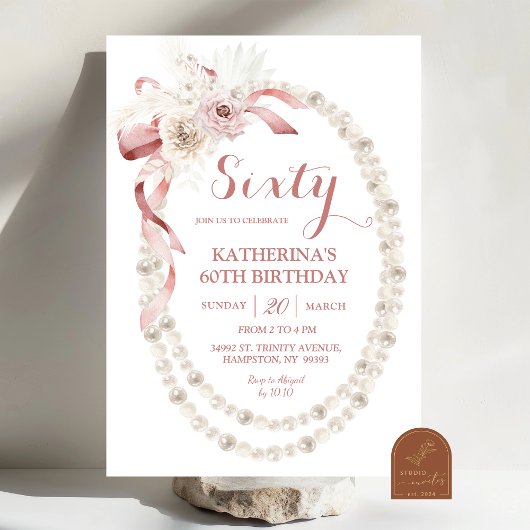 Invitation anniversaire Bohème Rose Perle