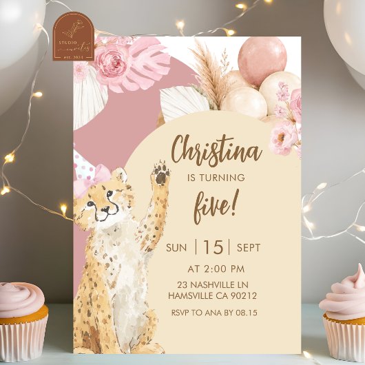 Invitation Anniversaire Boho Cheetah Savane