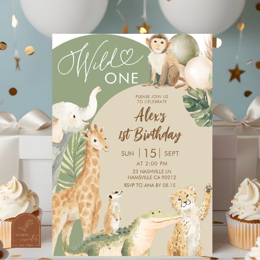 Invitation anniversaire Boho Greenery Safari Wild