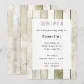 Invitation Anniversaire Bois Faux Vert Rustique Blanc (Devant / Derrière)