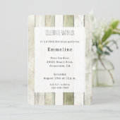 Invitation Anniversaire Bois Faux Vert Rustique Blanc (Debout devant)