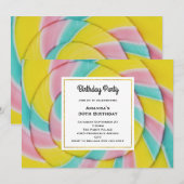 Invitation Anniversaire Bonbons Spirale Arc-en-ciel Pastel (Devant / Derrière)