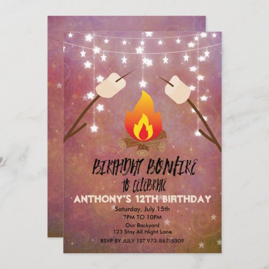 Invitation Anniversaire Bonfire Campout Anniversaire (Devant / Derrière)