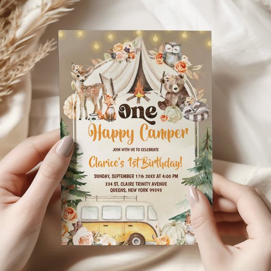 Invitation Anniversaire Bonheur de campeur de la forêt boho d