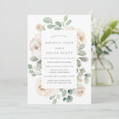 Invitation Anniversaire botanique de Rose blanche (Debout devant)