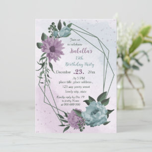 Invitation anniversaire botanique des fleurs bleues violettes