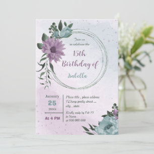 Invitation anniversaire botanique des fleurs bleues violettes