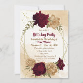 Invitation Anniversaire botanique en or beige vert marron (Devant)