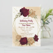 Invitation Anniversaire botanique en or beige vert marron (Debout devant)