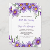 Invitation Anniversaire botanique floral de Violet Aster (Devant / Derrière)