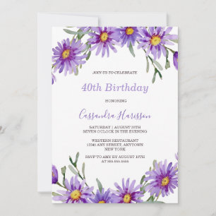 Invitation Anniversaire botanique floral de Violet Aster