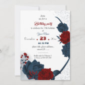 Invitation anniversaire botanique marine et florale rouge élé (Devant)