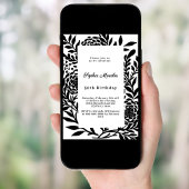 Invitation Anniversaire botanique noir blanc