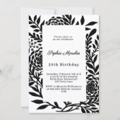 Invitation Anniversaire botanique noir blanc (Devant)
