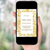 Invitation Anniversaire botanique or blanc