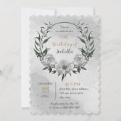 Invitation anniversaire botanique romantique de fleurs blanch (Devant)
