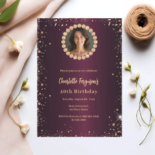 Invitation Anniversaire Bourgogne diamants parties scintillan