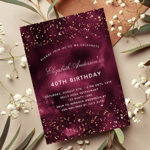 Invitation Anniversaire bourgogne rose or agneau luxe