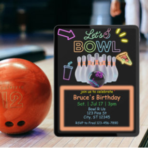 Invitation Anniversaire Bowling Néon