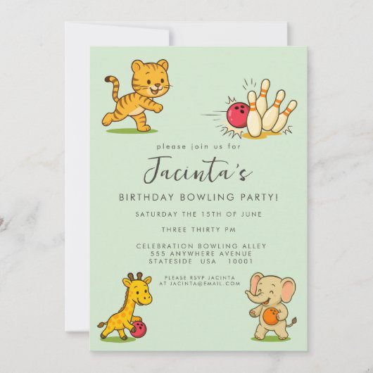 Invitation Anniversaire Bowling pour Enfants à Dix Quilles (Devant)