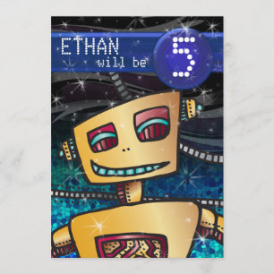 Invitation Anniversaire Boy Robot Comic Book Hero Space SciFi