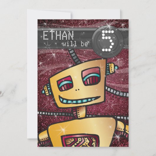 Invitation Anniversaire Boy Robot Comic Book Hero Space SciFi (Devant)