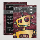 Invitation Anniversaire Boy Robot Comic Book Hero Space SciFi (Devant / Derrière)