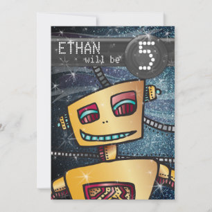 Invitation Anniversaire Boy Robot Comic Book Hero Space SciFi