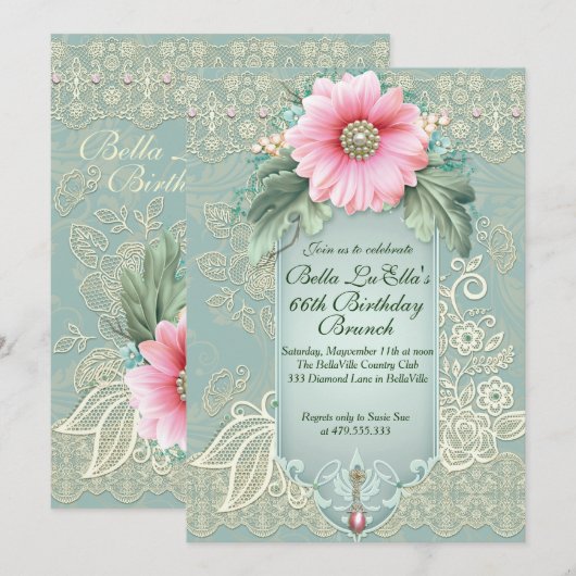 Invitation Anniversaire Brunch Fête des mères Déjeuner Invita (Devant / Derrière)