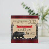 Invitation Anniversaire Bûcheron Ours Mignon Plaid Chèque (Debout devant)