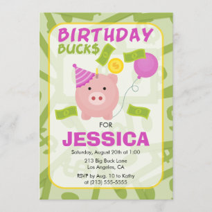 Invitation Anniversaire Bucks Piggy Bank Girl Party Invitatio