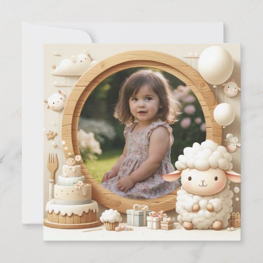 Invitation Anniversaire Cadre ovin pour la photo (Devant)