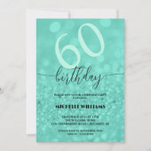 Invitation Anniversaire Calligraphie Turquoise Paillettes Arg (Devant)